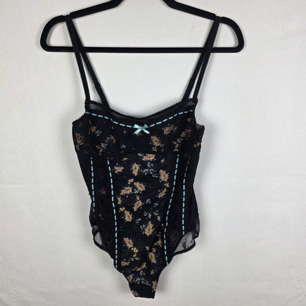 Intimately Free People Black Floral Lace Ribbon Bodysuit OB99370 Medium NWT